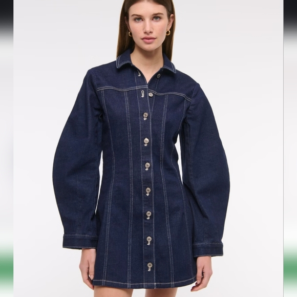 NWT Abercrombie & Fitch Barrel Sleeve Denim Shirt Dress - Picture 1 of 6
